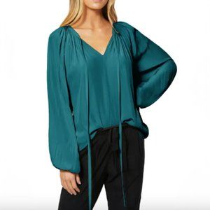 Ramy Brook Paris Poet Blouse in Women's Size Small Petite Deep Green Color